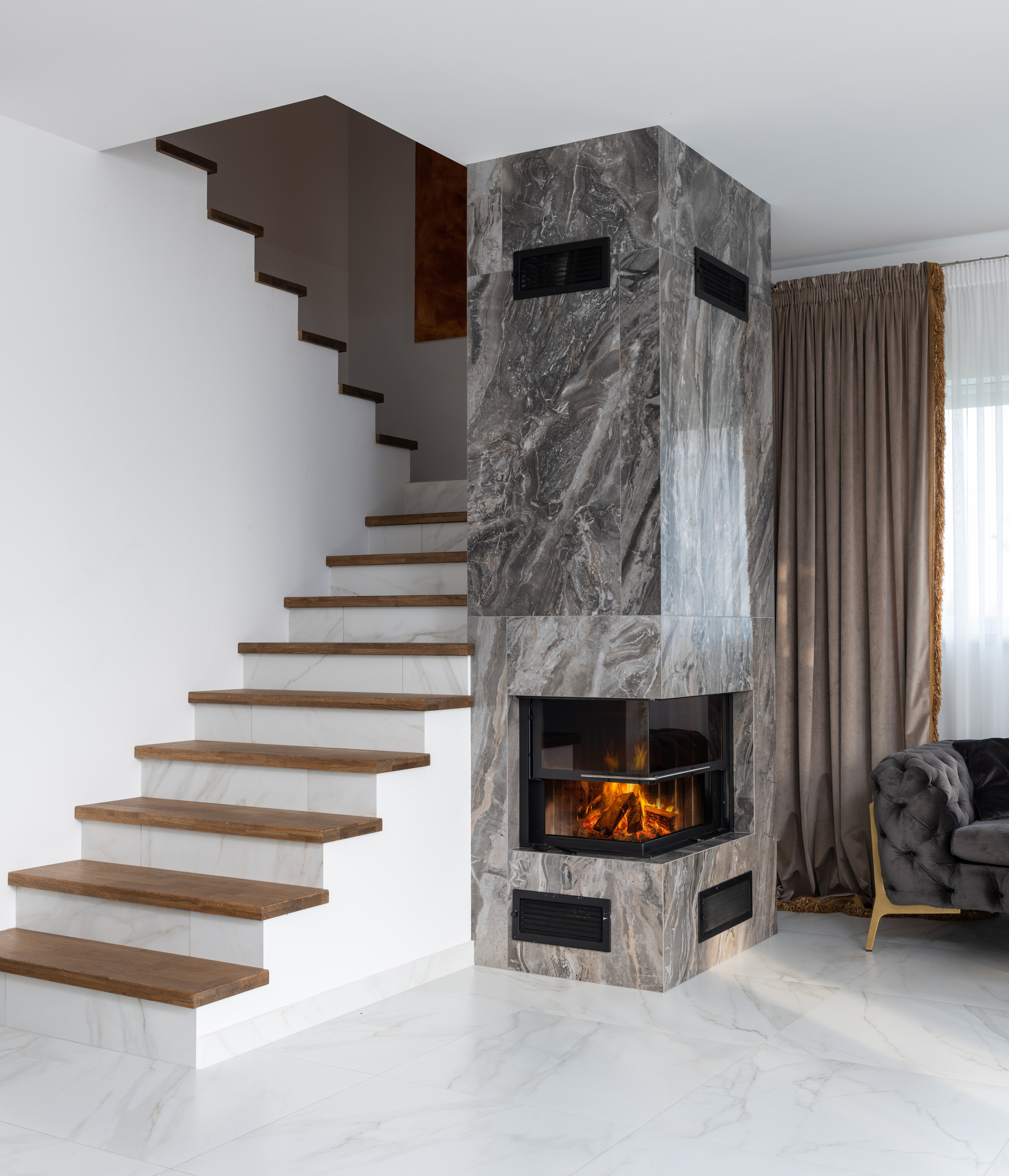 Staircase Behind a Fireplace
